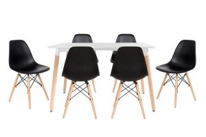 סט שולחן לרנקה צבע לבן+ 4 כסאות שחורים