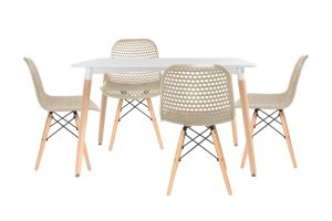 סט שולחן לרנקה צבע לבן+ 4 כסאות שמנת