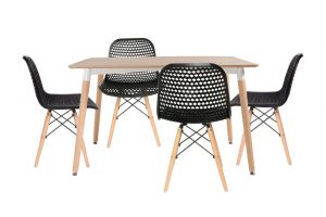 סט שולחן לרנקה צבע טבעי+ 4 כסאות שחורים