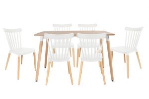 סט שולחן לרנקה צבע טבעי+ 4 כסאות לבנים