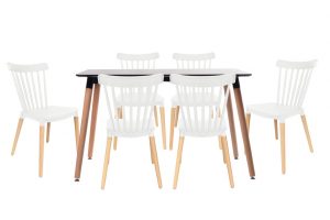 סט שולחן לרנקה צבע שחור+ 4 כסאות לבנים