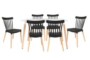 סט שולחן לרנקה צבע לבן+ 4 כסאות שחורים