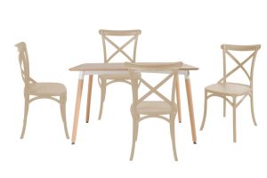 סט שולחן לרנקה צבע טבעי+ 4 כסאות שמנת