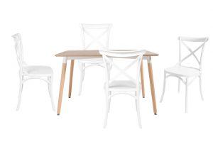 סט שולחן לרנקה צבע טבעי+ 4 כסאות לבנים