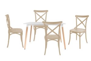 סט שולחן לרנקה צבע לבן+ 4 כסאות שמנת