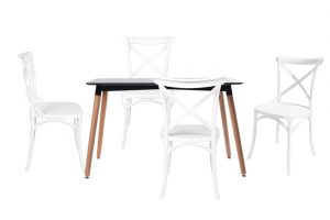 סט שולחן לרנקה צבע שחור+ 4 כסאות לבנים